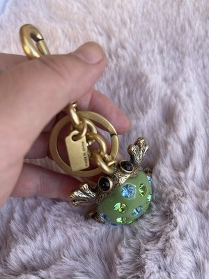 Coach FROG Green Crystals Keychain Bag Purse Key Charm Fob Brass