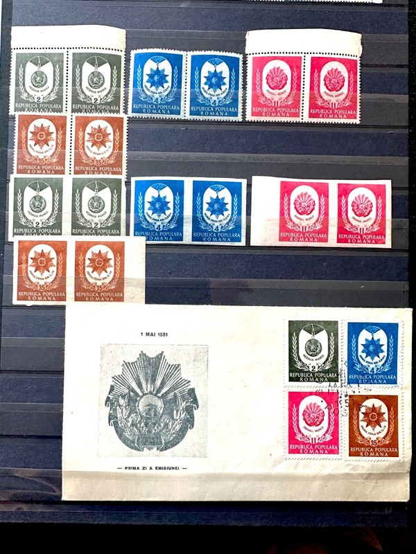 Romania 1951 Sc. 773-6 Complete Sets of Perf. and Imperf. Pairs MH, OG, XF + FDC