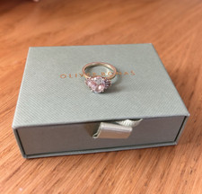 Oliver Bonas Silver Tone Cocktail Ring Size K Round Pink Stone with Box