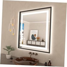 36" X32" LED Bathroom Mirror with Front Light and 36"L x 32"W Black Frame