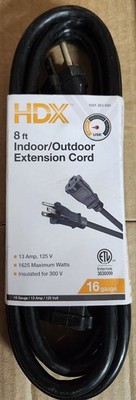 HDX 8 ft. 16/3 Landscape 16 Gauge, 3-Wire Extension Cord, Black 125-V