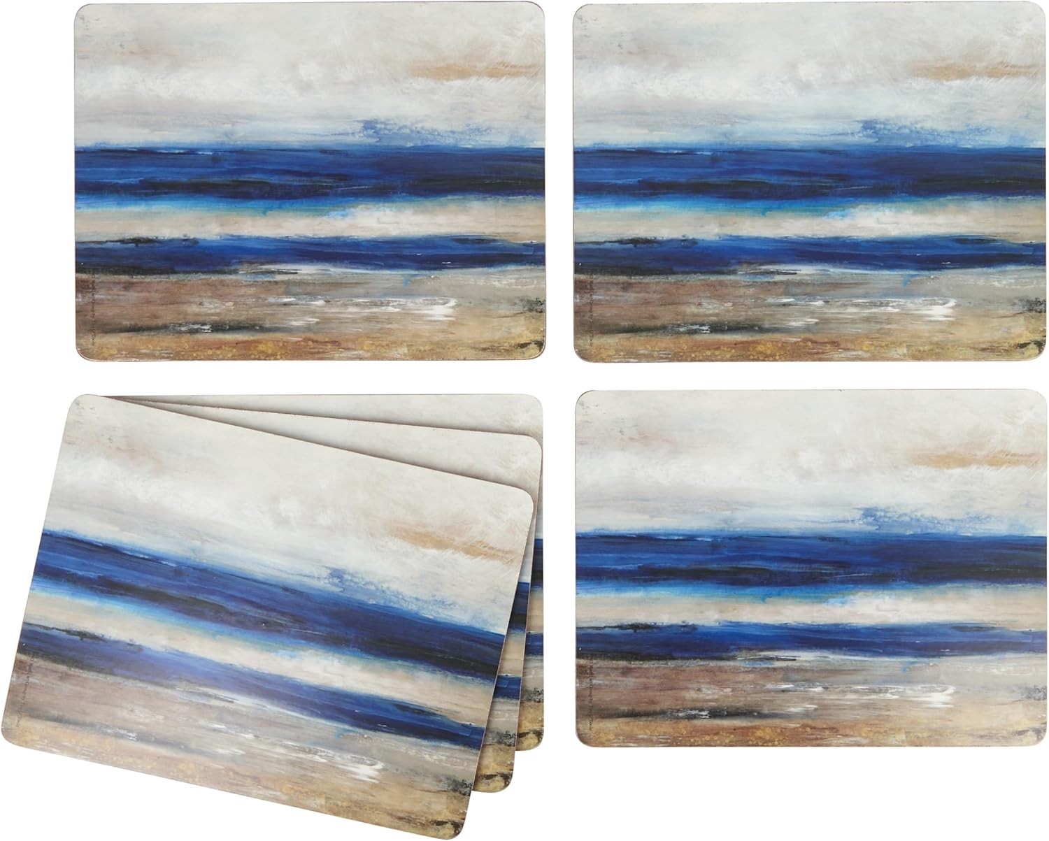 Creative Tops Wooden Placemats Set of 4, Abstract Ocean View, Cork Backed Table