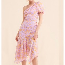 ASTR the Label Santorini Midi Dress Floral One Shoulder Size M Wedding Guest EUC