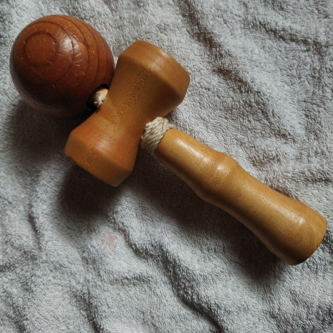 Wooden Kendama Traditional Toy with Natural Fiber String Brown Used Japan