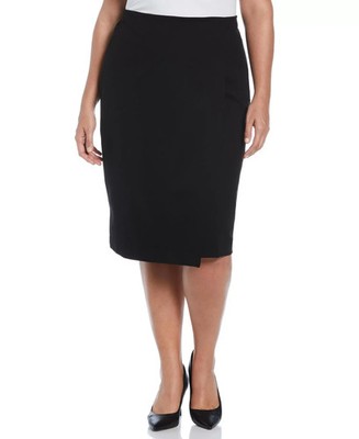 Rafaella Plus Size Ponte Asymmetrical Wrap Skirt Women's 16W Black Zip Closure