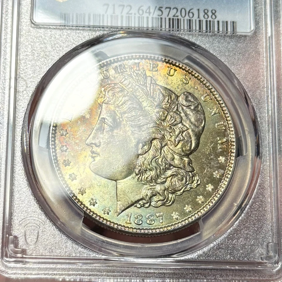 1887 $1 MS64 Toned Morgan Dollar - PCGS Gold Shield - Beautiful Rainbow Toning - Image 4 of 4