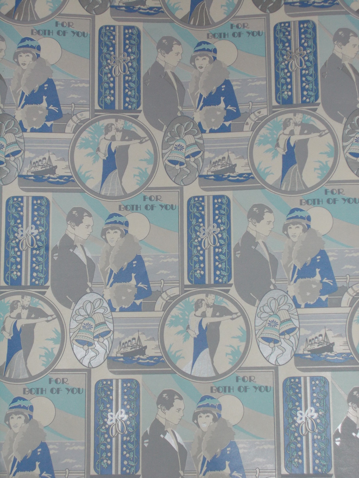 VINTAGE ART DECO OLD STORE WEDDING WRAPPING PAPER 2 YARDS GIFT WRAP 