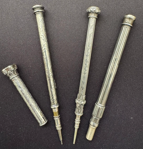 4 x antike .800 & .900 Silber Drehbleistifte und Wachssiegel XRF geprüft