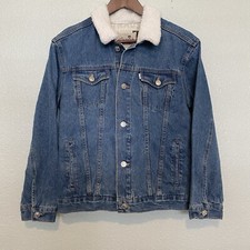 Levi  s Silver tab Snap Sherpa Lined Denim Trucker Jacket Med Wash Youth L Large