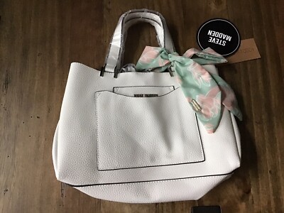 STEVE MADDEN Faux Leather Cream Handbag W/Scarf Handles
