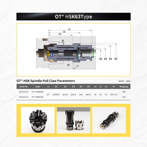 HSK Spindle Pull Claw Clamping Gripper Fit HSK Spindles With High or Low Speed - Picture 4 of 10