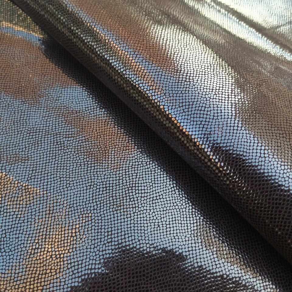 Glossy dark brown viper snake textured veg tan goat leather hide - Image 2 of 4
