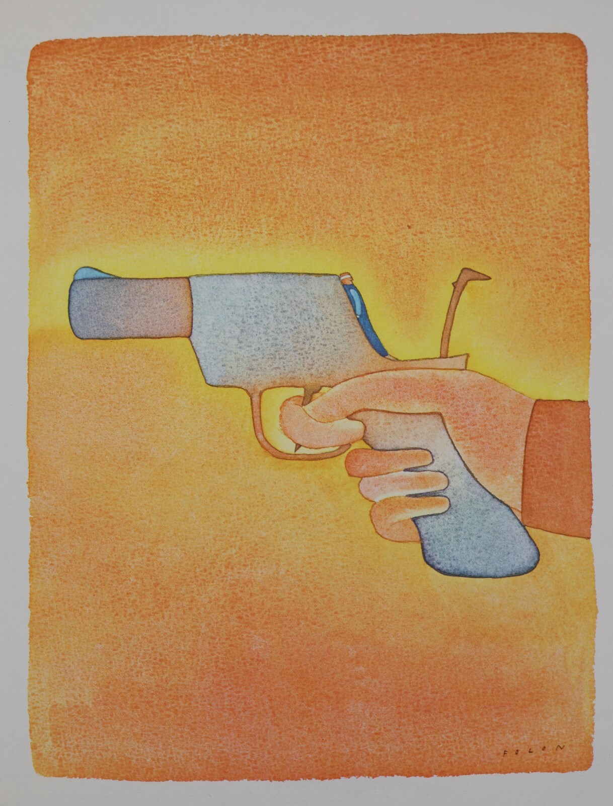 Jean-Michel FOLON – Heliograbado "El Hombre Bala" – Firmado – Arte Moderno