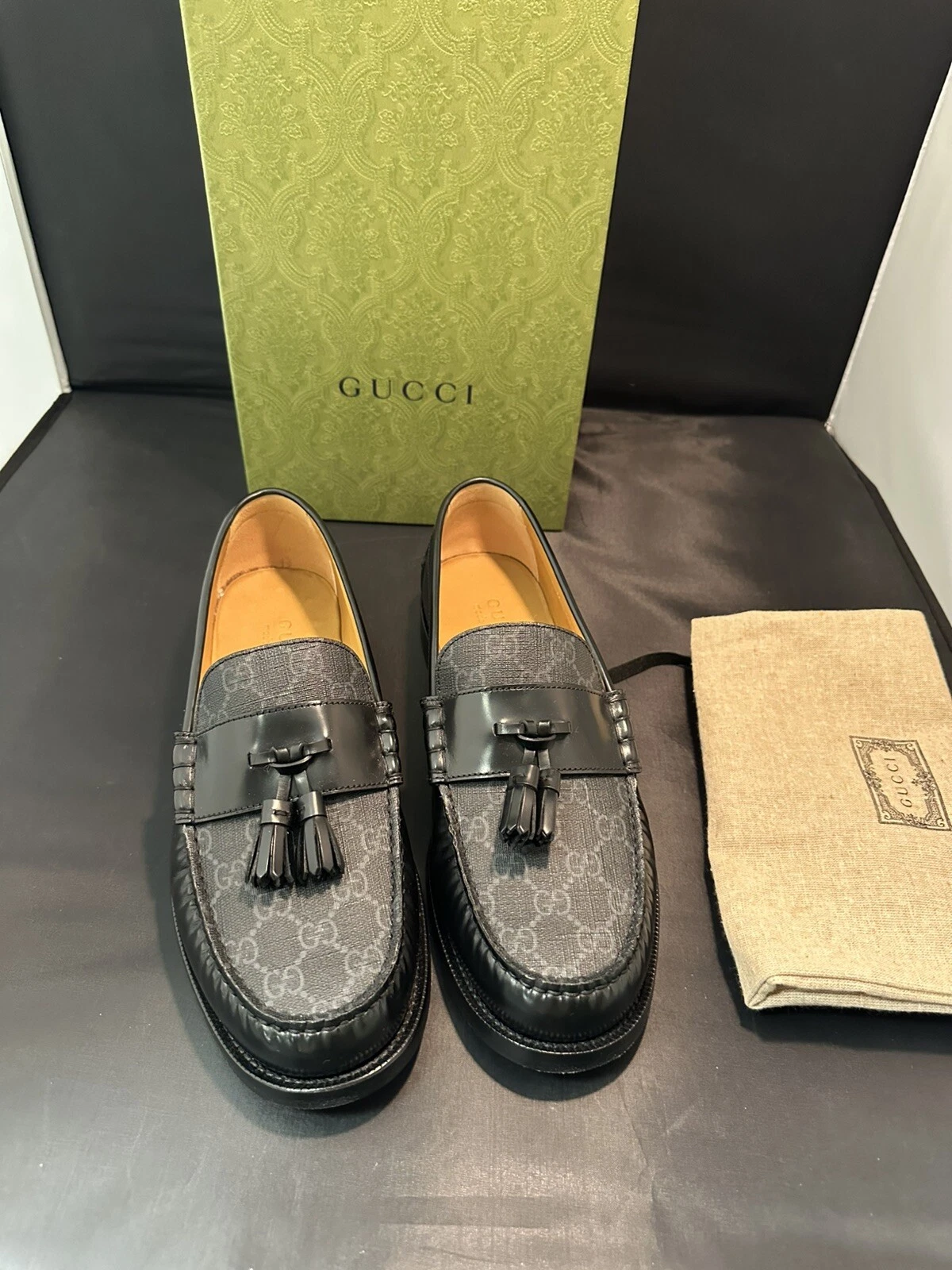 Chaussures homme GUCCI luxe mocassin business cuir noir EU 44 ; UK 10 ; US 10,5