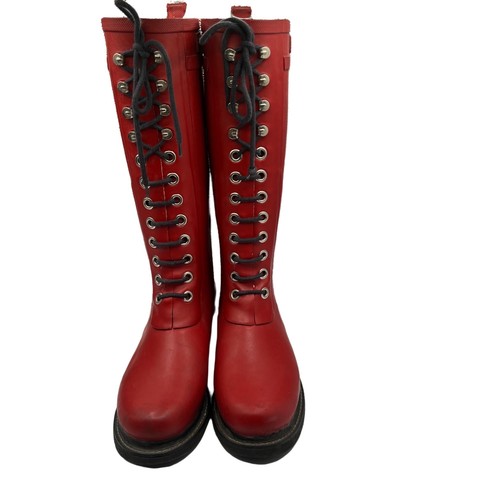 Rubber Lace Up Wellington Boots Red 