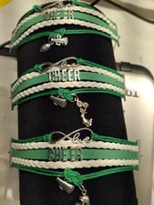 Lot of 3 Infinity Cheer Charm Bracelet Megaphone, Cheerleader, Football, Helmet