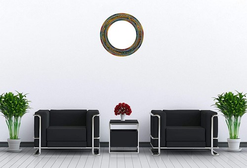 Zorigs - Handcrafted Autumn Green and Red Mosaic Mirror, 24" Round Wall Mirror - Picture 3 of 5