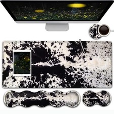 Cow Print Gaming Mouse Pad Set 31.5 x 11.8 inch Mat Memory Foam Wrist Rest