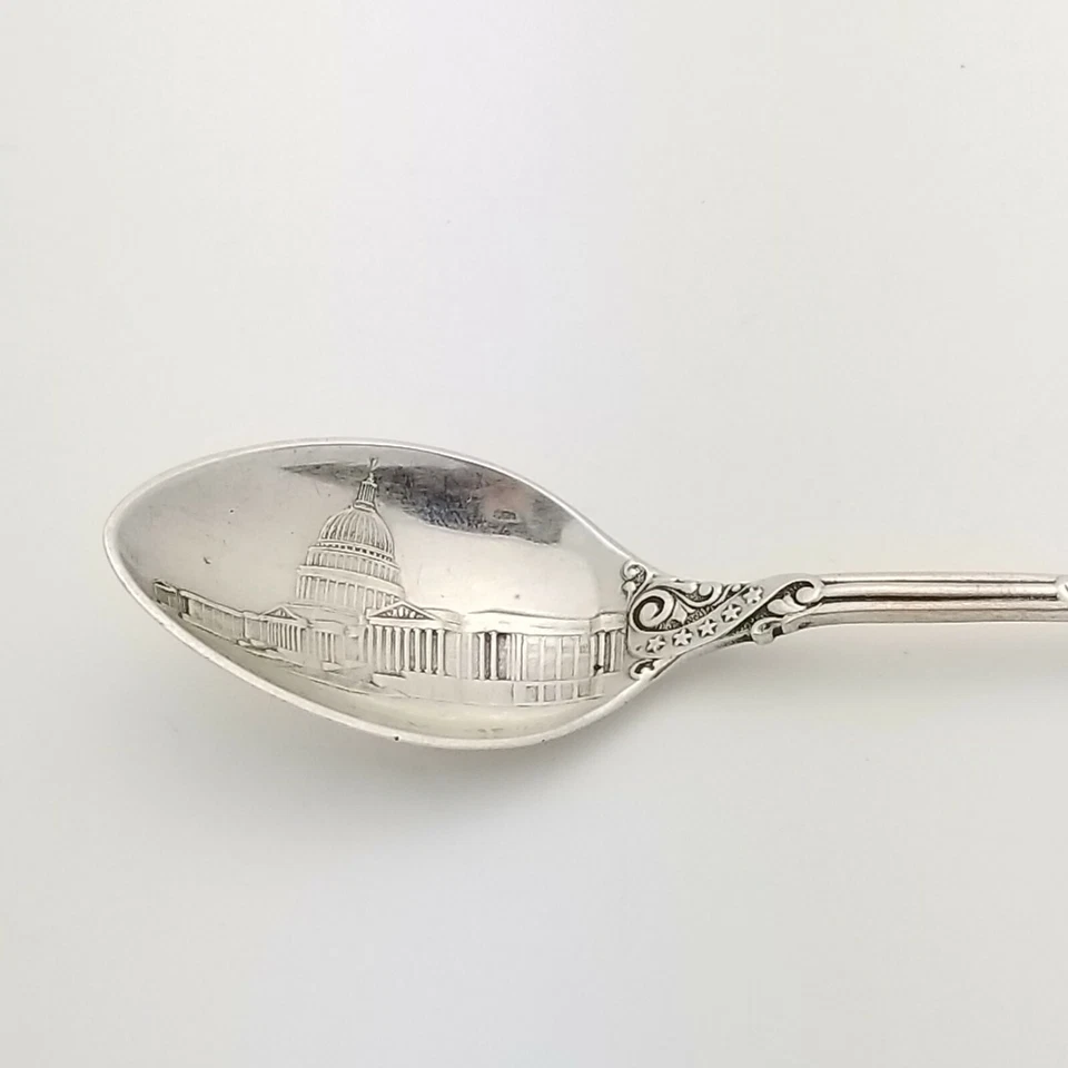 Antigua cuchara de recuerdo Howard Sterling Co Capitolio de Estados Unidos Washington DC finales de 1890 Foto 2 de 4