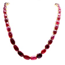 925 Sterling Silver 18K Gold Plated Red Ruby Long Necklace 31"