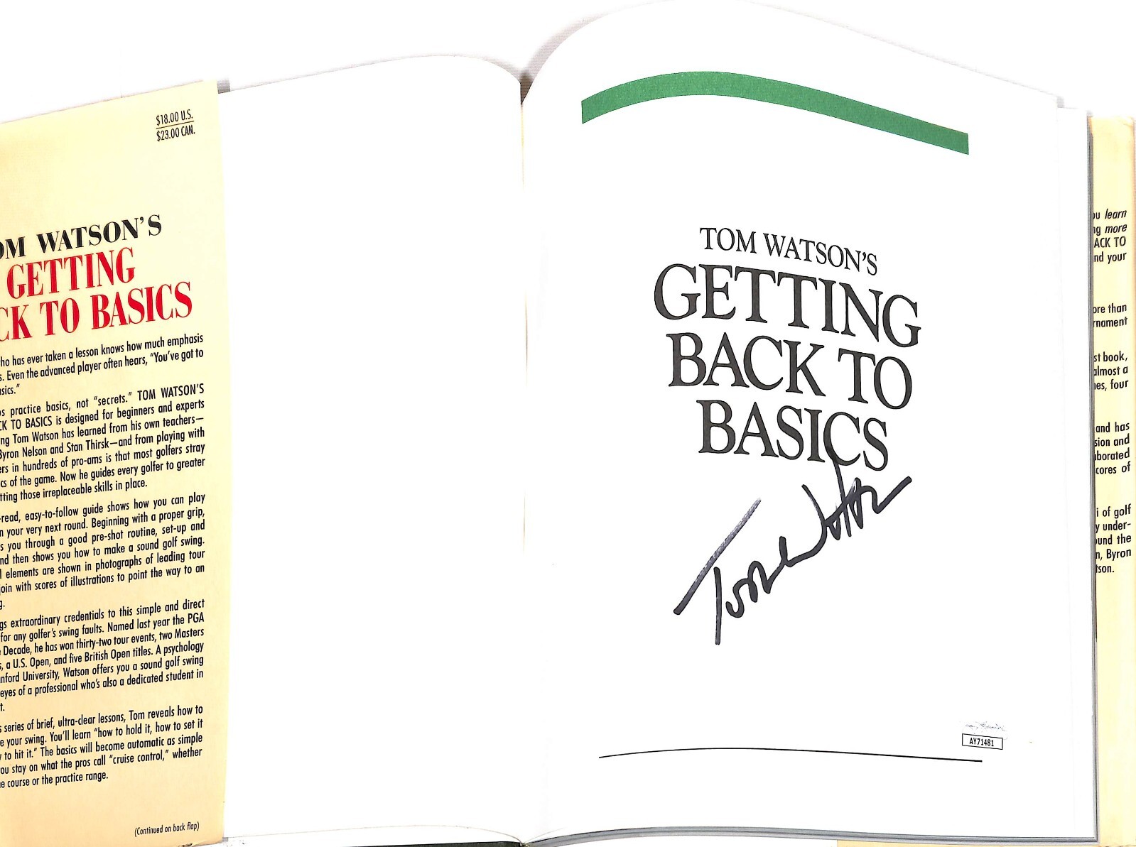 Tom Watson Autographed Signed "Getting Back To Basics" HC Book JSA 