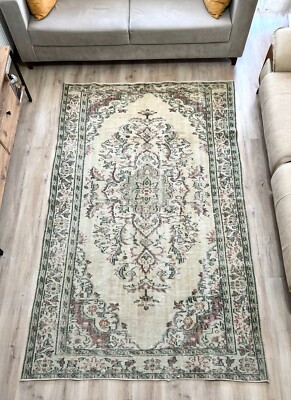 5x9 Neutral Vintage Rug, Turkish Oushak Rug, Handwoven, Handmade Wool Area Rug