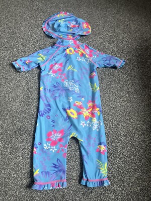 Neu Mädchen Blumenmuster UV Anzug und Hut Alter 6 Jahre