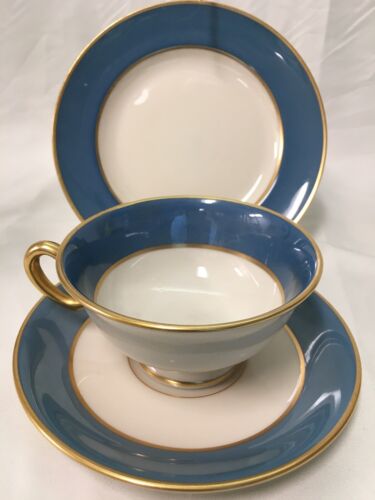 (21) 1906-1930 Rare Blue LENOX Footed TEA/DESSERT SET -Gold Trim #046D - Picture 5 of 12