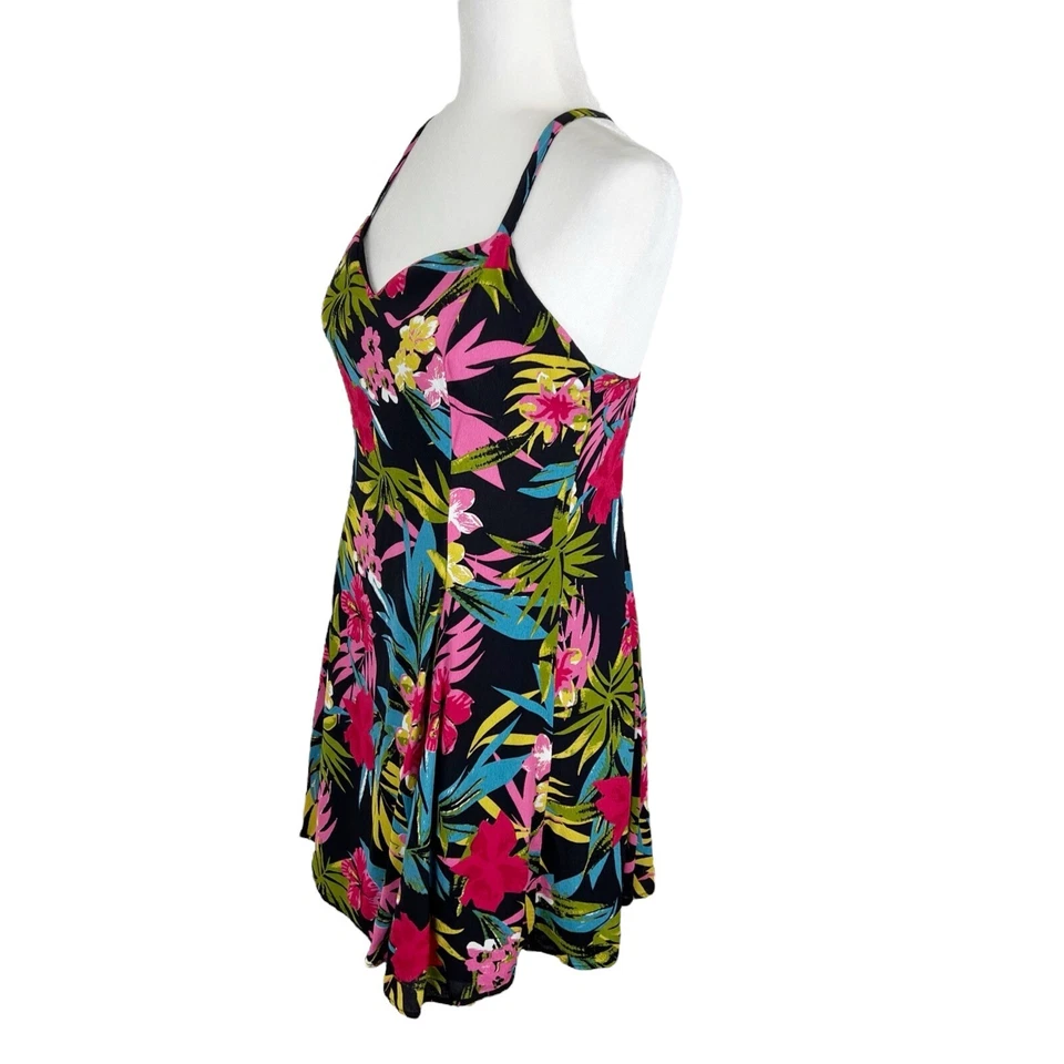 Lucy Love Rachel Slip Dress Women Medium Black Floral Sleeveless Tropical Mini - Image 2 of 4