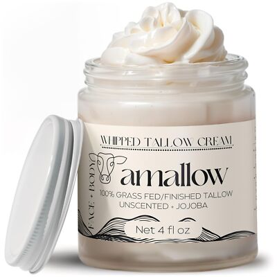 4oz Grass-Fed Beef Tallow Whipped Moisturizer Unscented with Jojoba Oil
