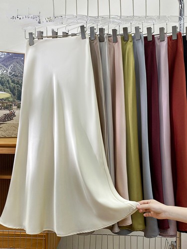 Satin High Waist Skirts Women Elegant Long Skirt Elegant Casual Office A-line - Picture 1 of 34