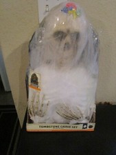 SKELETON 21" TOMBSTONE GRAVE SET WITH LIGHT  SOUND NIP