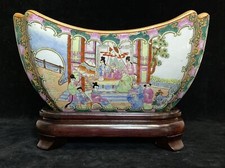 CUENCO GRANDE DE PORCELANA GRANDE ROSA FAMILIA CHINA VINTAGE Cuadrado Acanalado Pájaros D4