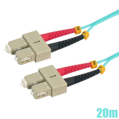 20M SC UPC to SC UPC OM4 Multi Mode 50/125 Duplex Fiber Optic Patch Cable Aqua