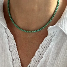 4mm Round Green Blue Arizona Turquoise Small Beaded Gemstone Choker Necklace