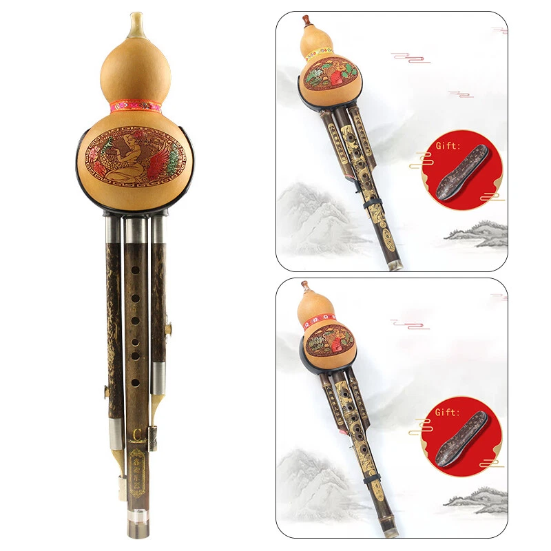 1 pieza Flauta Cucurbitá de Bambú Hulusi Hecha a Mano China Étnica Musical Llave de C,B Plana Foto 3 de 4