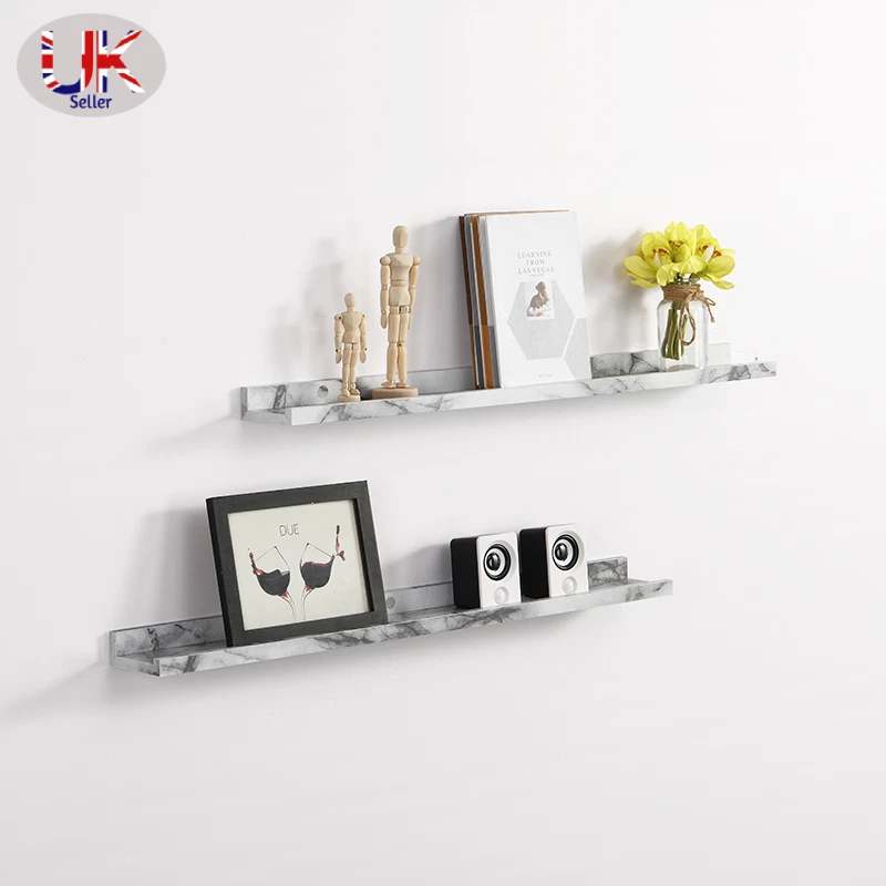 Set of 2 Floating Industrial Wall Shelf 80cm With Marble PVC Hanging Decoration