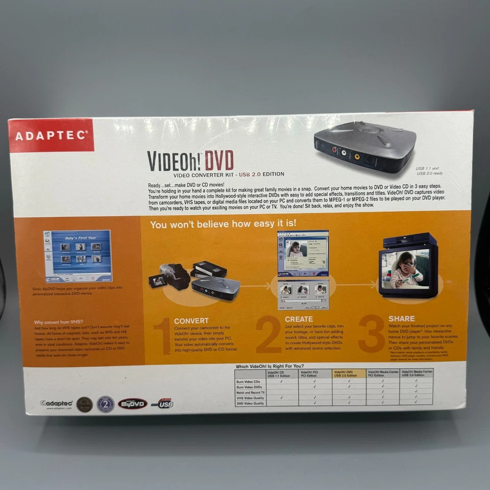 Genuine Adaptec Videoh! DVD (AVC-2210) Video Converter Kit USB 2 Edition Sealed - Image 2 of 4
