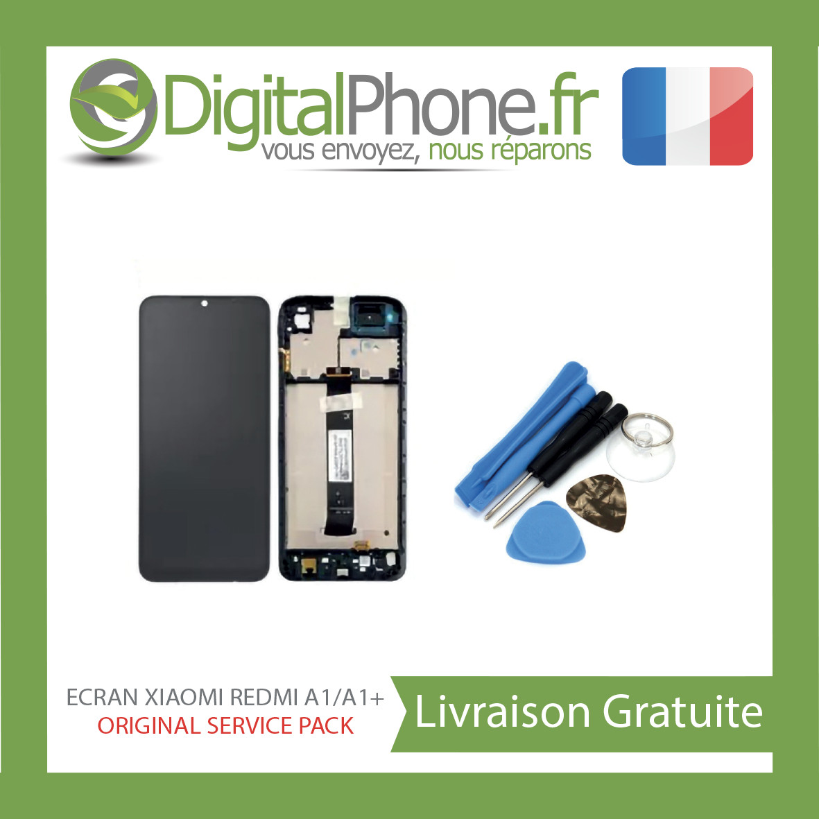 Écran LCD Xiaomi Redmi A1 original avec châssis pour réparer un affichage noir ou cassé