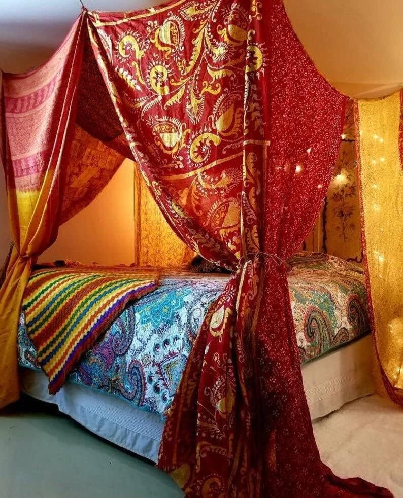 Cortinas cortinas de habitación dosel hippie sari hechas a mano de colección india