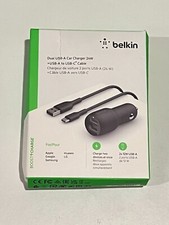 Belkin USB-A Dual Car Charger 24W w/ USB-C Cable - Black OPEN BOX