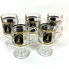 5 Vtg Culver Bourbon Street New Orleans Footed Glass Mugs Gold Accents Souvenir