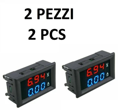 2PZ VOLTMETRO AMPEROMETRO DIGITALE LCD DISPLAY DA PANNELLO INCASSO 100V 10A