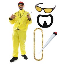 MENS 90'S RAPPER COSTUME FANCY DRESS YELLOW TRACKSUIT GLASSES CHAIN BEARD PROP