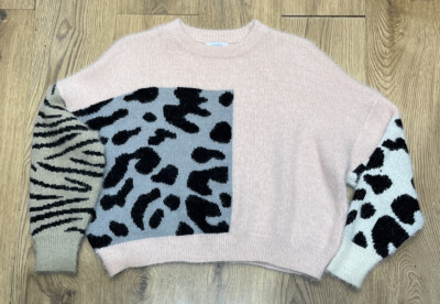 BLUE VANILLA Pink Colour Block Animal Print fluffy Jumper SIZE