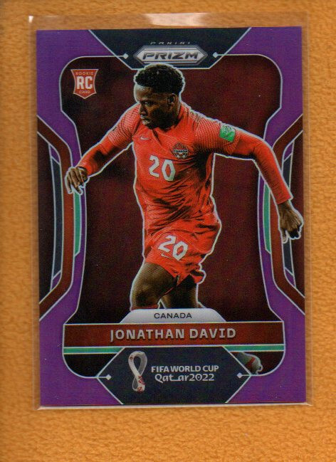 Jonathan David 2022 Panini Prizm FIFA World Cup Prizms Purple RC #49 /199 Canada
