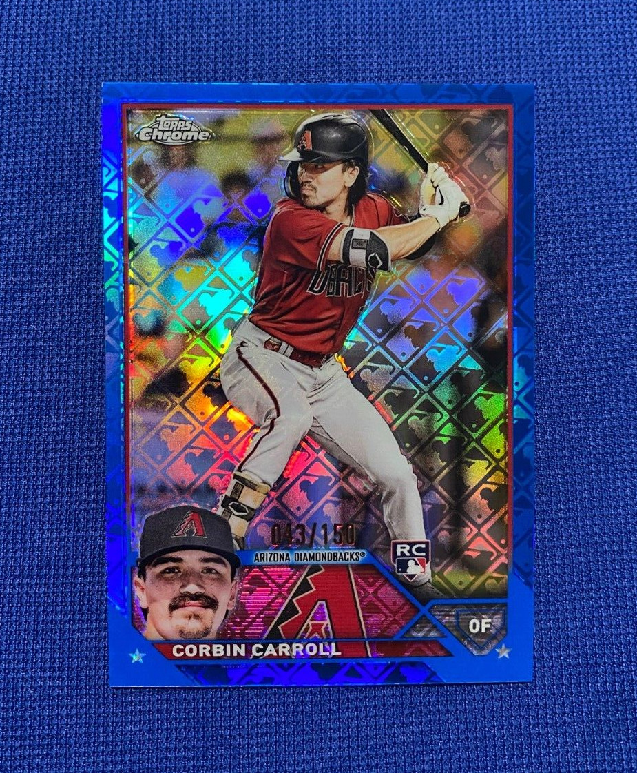 2023 TOPPS CHROME CORBIN CARROLL ARIZ DIAMONDBACKS BLUE LOGOFRACTOR RC /150 #95