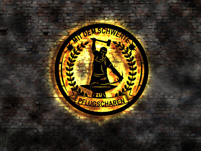 LED Illuminated Sign With Sword To Plowshares Picture Illuminated Logo Emblem