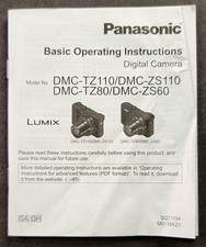 Panasonic Lumix DMC-TZ110 DMC-ZS110 DMC-TZ80 DMC-ZS60 Digital Camera Manual
