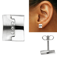 Edle Ohrstecker 950 echt Platin Diamanten Ohrringe eckig flach matt/glänzend